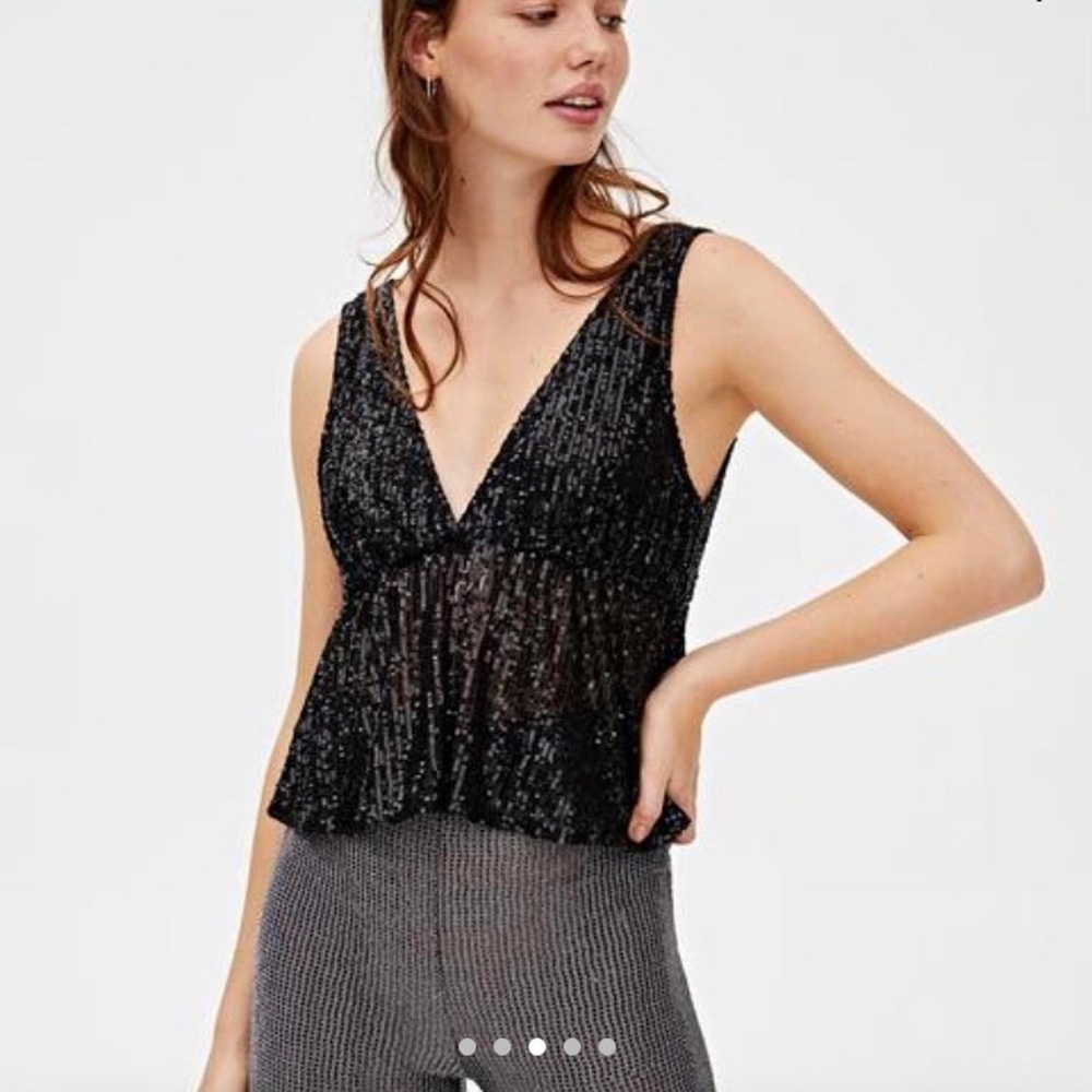 Pull&Bear Women's Black Sequin Crop Top